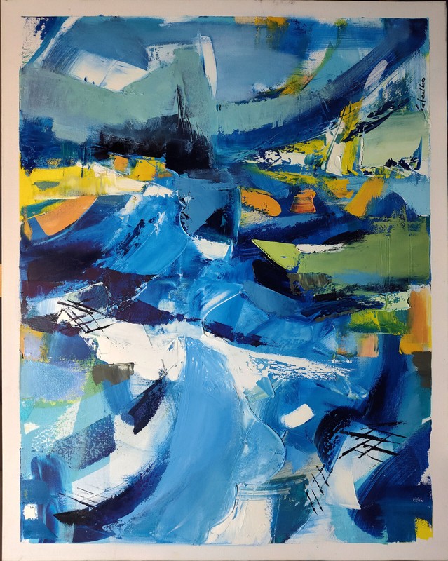 Original oil painting, Huge size 24″x30″ Abstract Art, Contemporary art, Blue