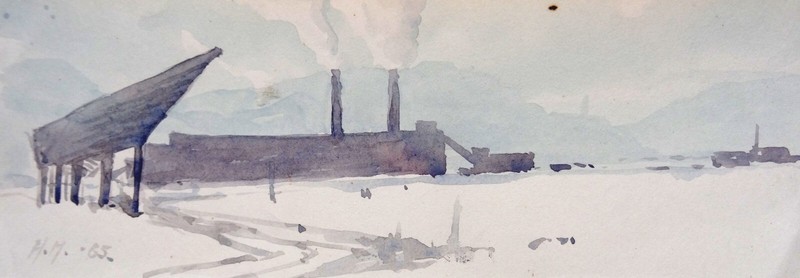 Herberts Mangolds – Cargo ship 1965. paper/watercolor., 8×22.3 cm