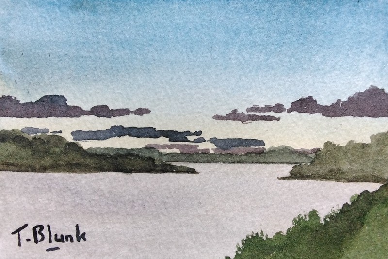 ORIGINAL WATERCOLOUR – Evening mood on the Rhine.