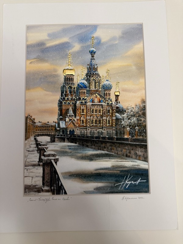 Russian Watercolor Church on Savior of Spilled Blood Signed