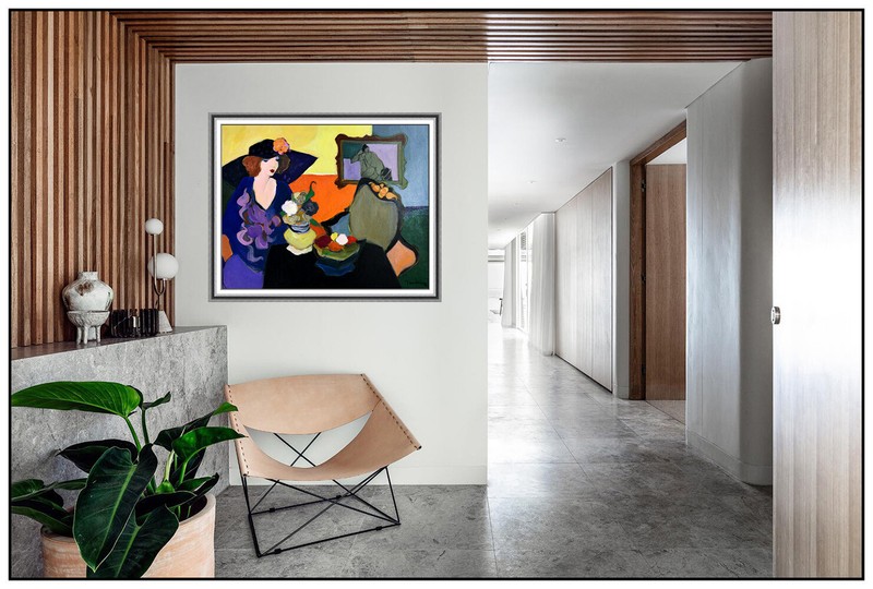 Itzchak Tarkay Large Original Acrylic Painting On Canvas Signed Cafe Female Art gallery