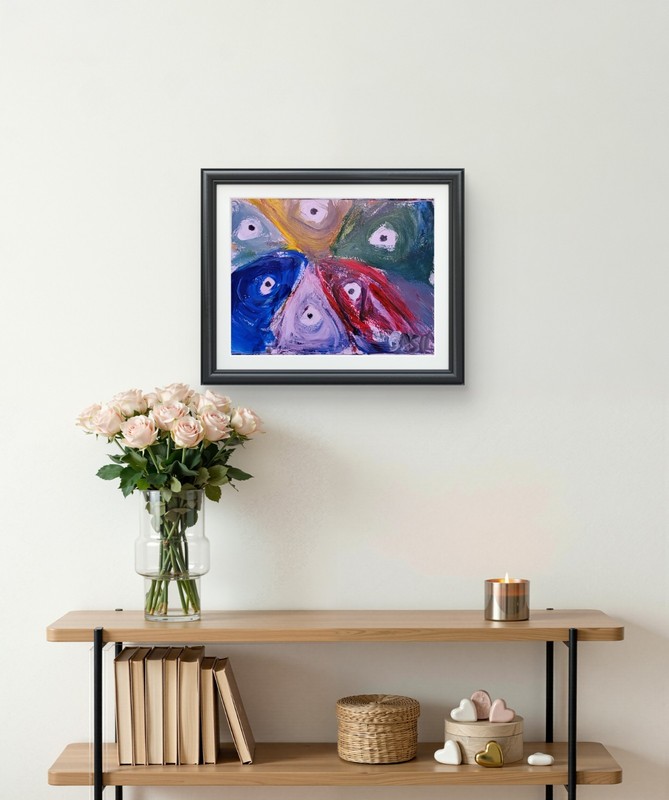 Fish Of Color Abstract Expressionist Original Painting 9x12 Paper gallery