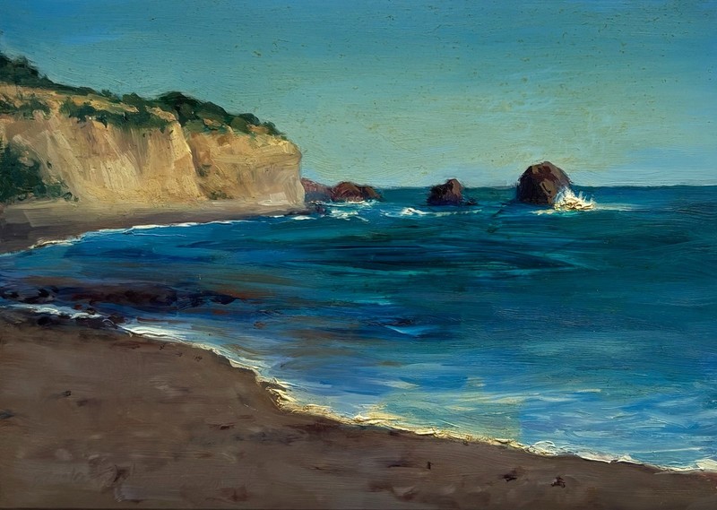 Sunny California coast seascape original oil painting by living artist 6″x8.5″