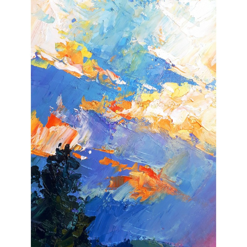 Original oil painting. Landscape sunset over the river.11,8x8,6* inches. gallery
