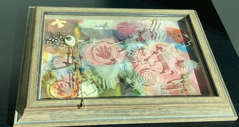 Sally Von Conta “Kokopelli Do Your Rock Dance” Mixed Media Watercolor Lucite Art gallery