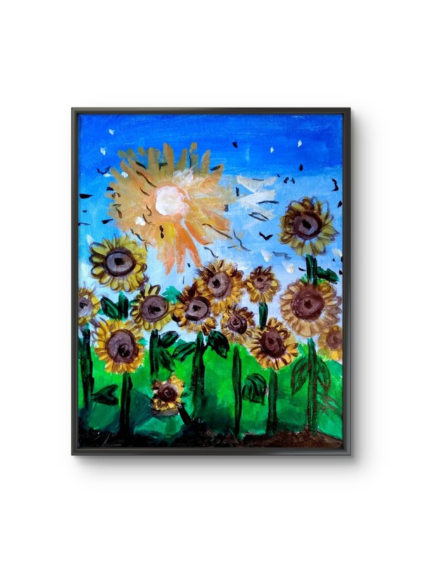 Original Signed 11×14 Canvas Neo-Expressionist Sunflower Field Acrylic Painting
