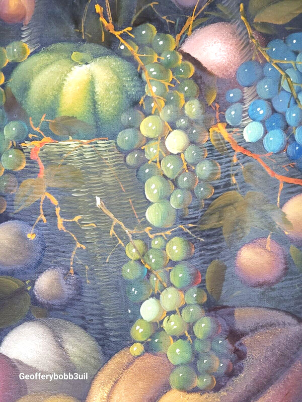 Signed Original Framed Canvas Oil Painting 36"X25" Still Life Fruit Melons Grape gallery