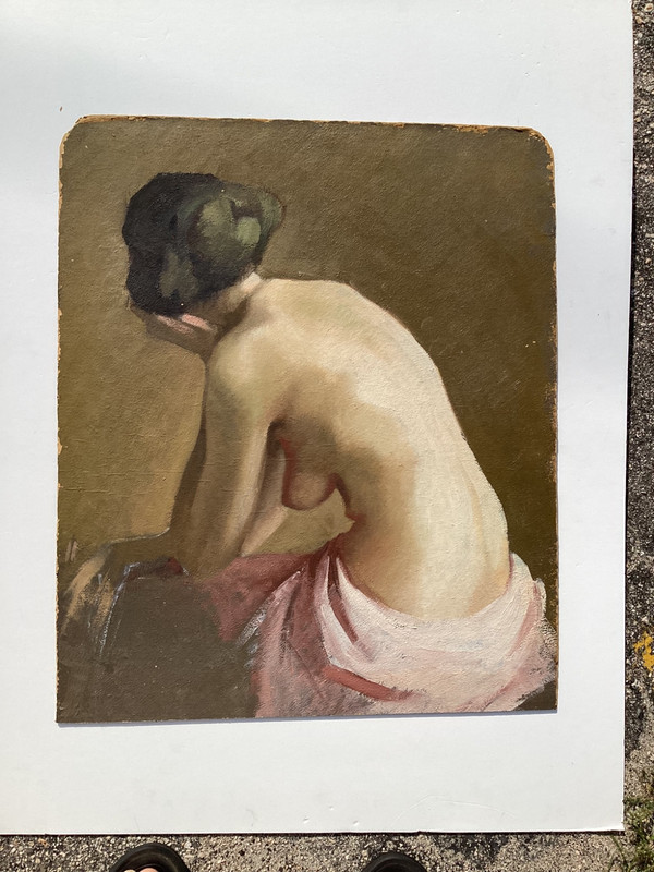 Large Antique Figurative Female Oil Painting On Heavy Artist Board