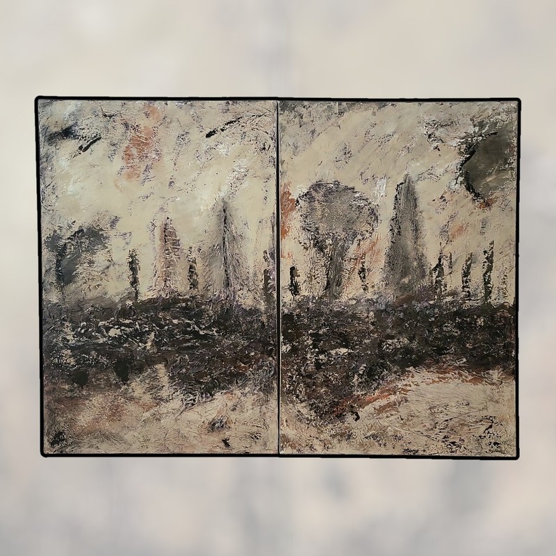 Original Abstract Textured Diptych Painting Depicting A Landscape. 4ft X 3ft