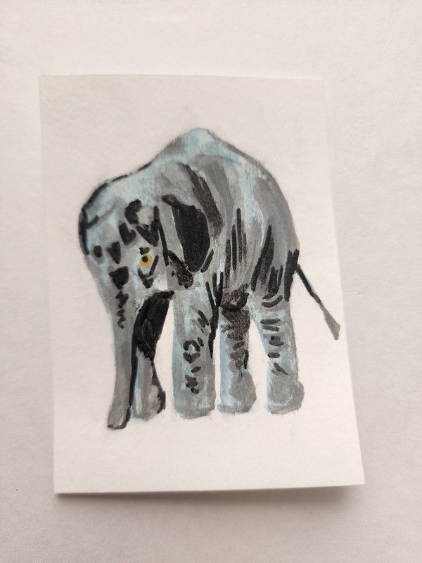 ACEO Original Acrylic Painting Abstract of an Elephant by Kiva