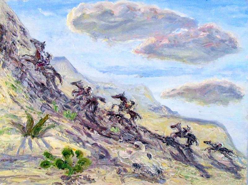 BANDITOS ON THE RUN Original OIL Painting Arthur Robins NYC Art WESTERN Horses