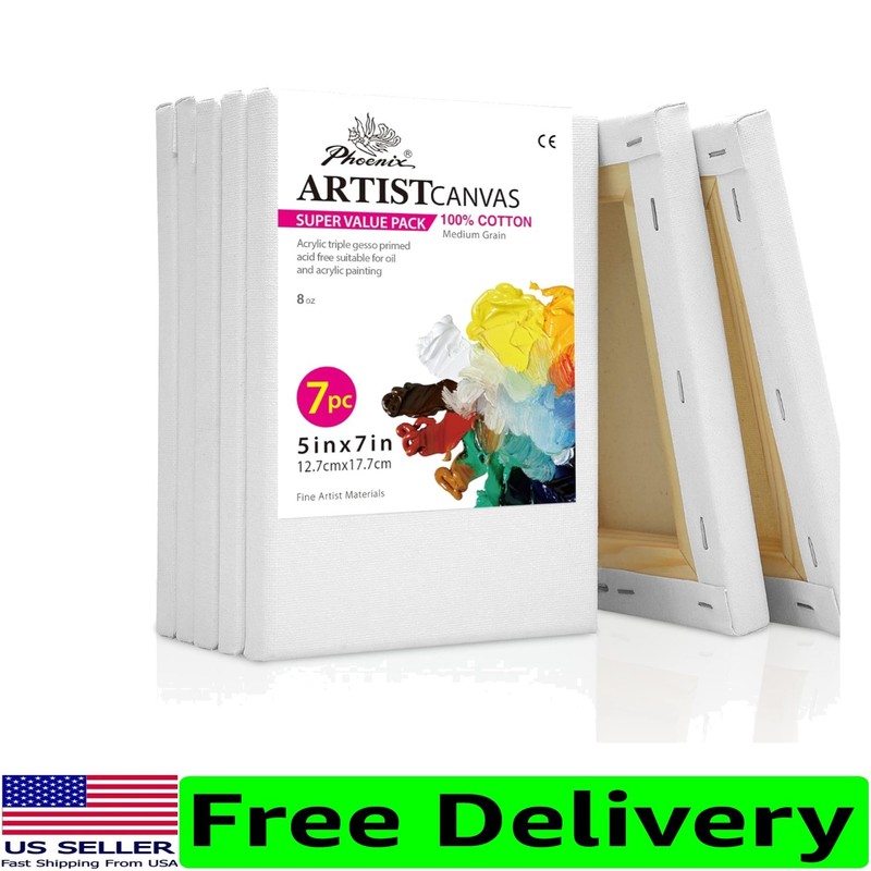 7 Pack of 5×7 Inch Cotton Canvases – Triple Primed for Exceptional Art Displays