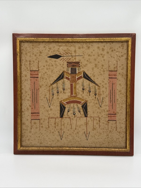 Original Thunderbird Sand Painting by Montoya Johnson Framed 14" Square gallery