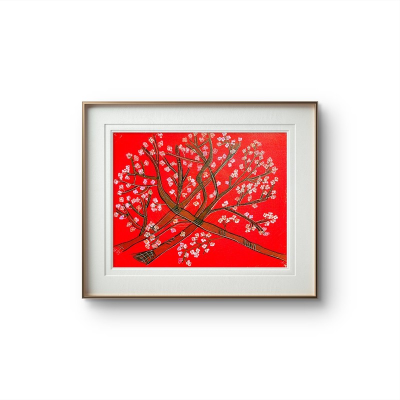 Cherry Blossom Tree Painting 11x14 Original Acrylic Van Gogh Inspired Wall Decor gallery