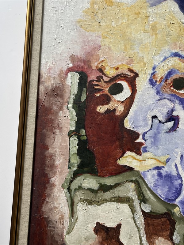 VINTAGE PAINTING ABSTRACT FACE SURREALISM MODERNISM LARGE 1970'S MYSTERY SIGNED gallery