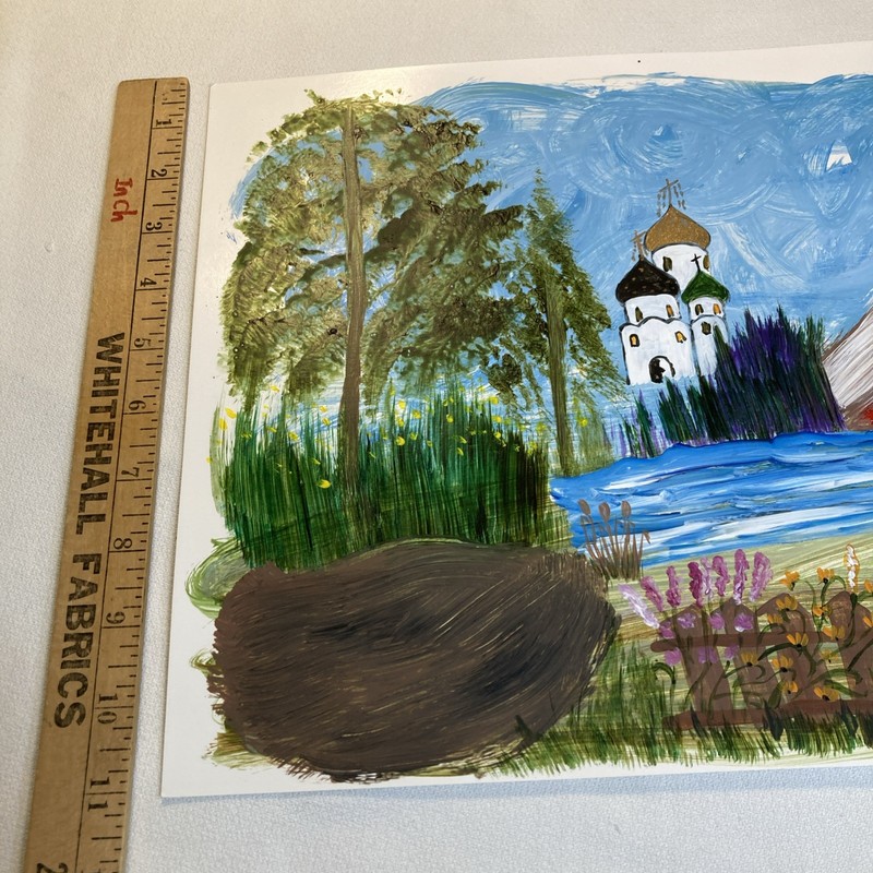 Original Painting Russian Eastern Orthodox Church Flower Tree Pond v4 gallery