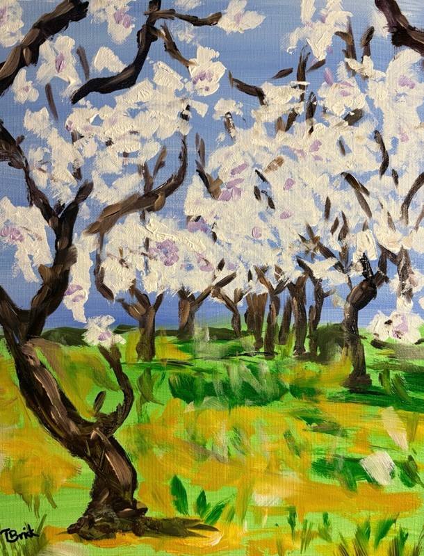 Cherry Blossom Orchard Painting Original Spring Landscape Impressionist Wall Art