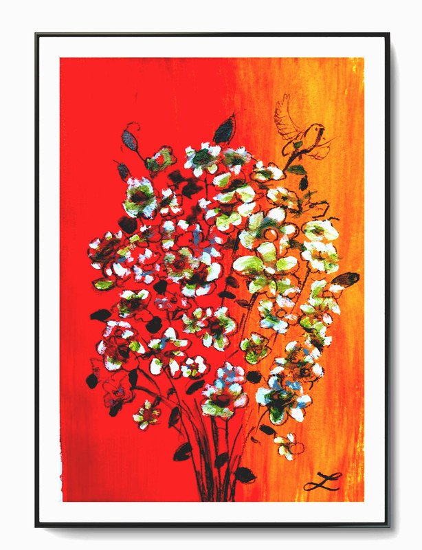 LOVELESS – »FLORAL JOY» acrylic on paper 11 X 14 Art Expressionistic