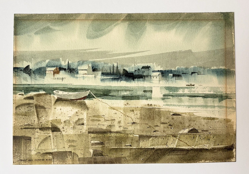 Robert Eric Moore Original Watercolor Signed Coastal Painting 1968 Maine