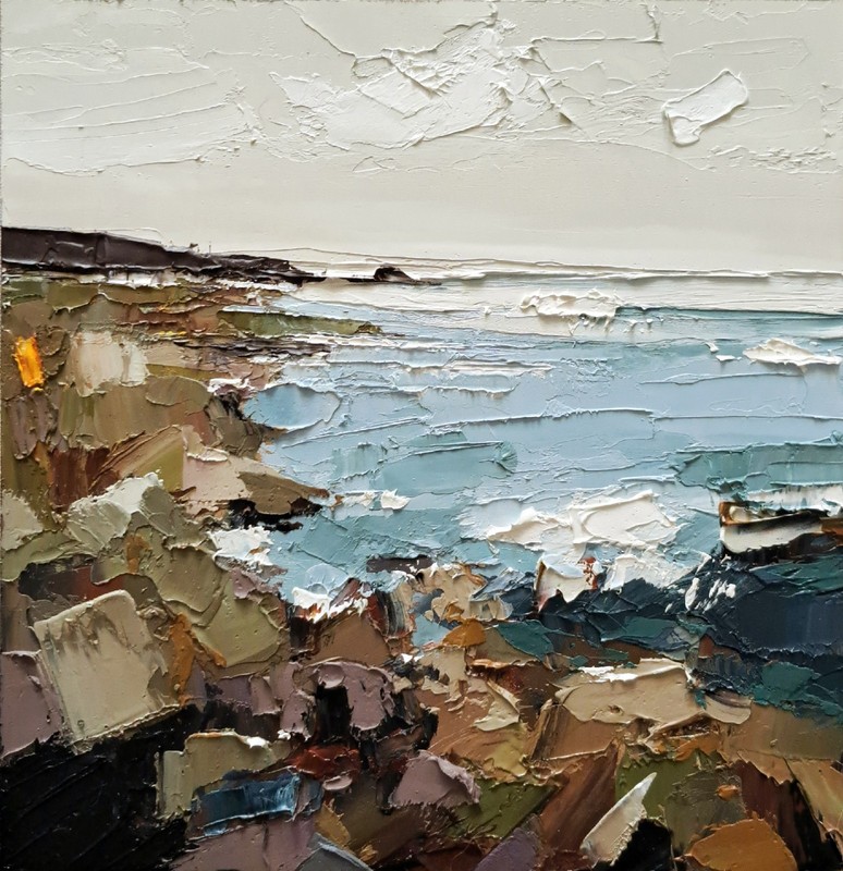Original Oil Painting Rocky Coast Seascape Ocean Landscape Rocky Seashore Art