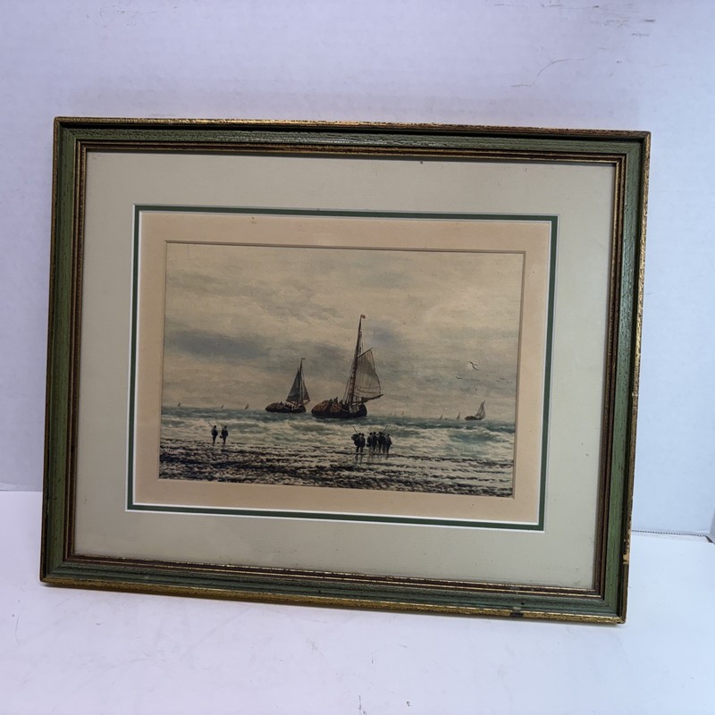 Antique 1881 Seascape Watercolor Painting Signed J.G/J. C Nautical Sailboats