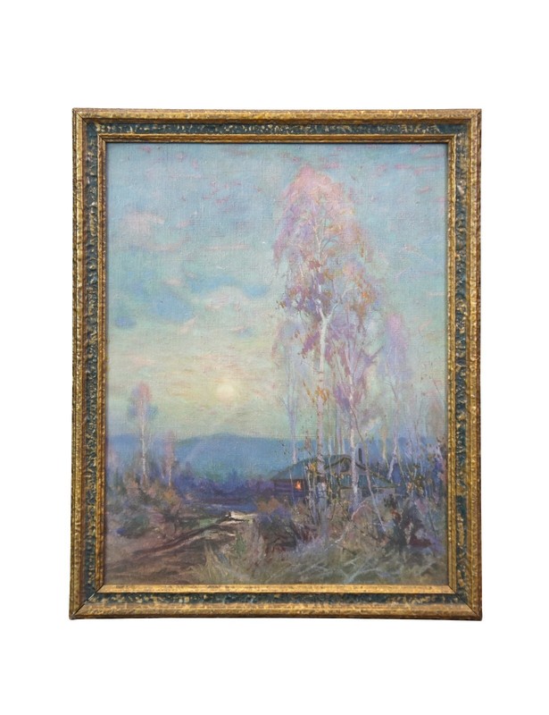 Vintage Impressionist Country Farmhouse Cabin Trees Pastel Landcape Print 16"