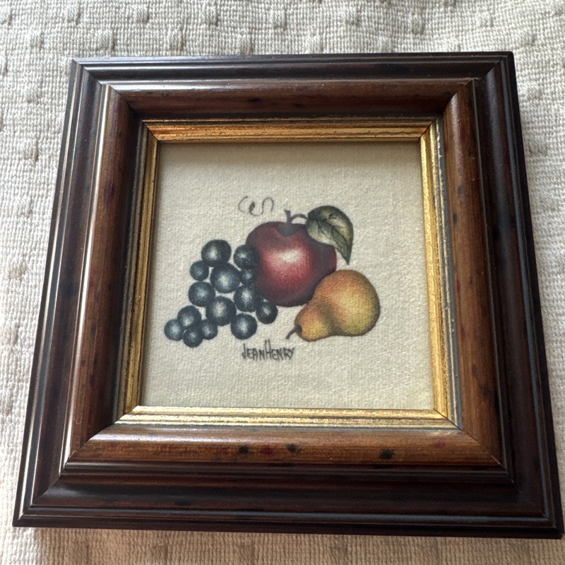 Jean Henry Theorems Fruit Painting Pear Apple Blueberry 4.5” Square VGC