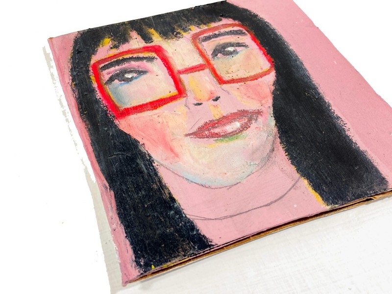 Naive Portrait Painting Cardboard Art Confident Strong Woman Portrait Miz Katie gallery