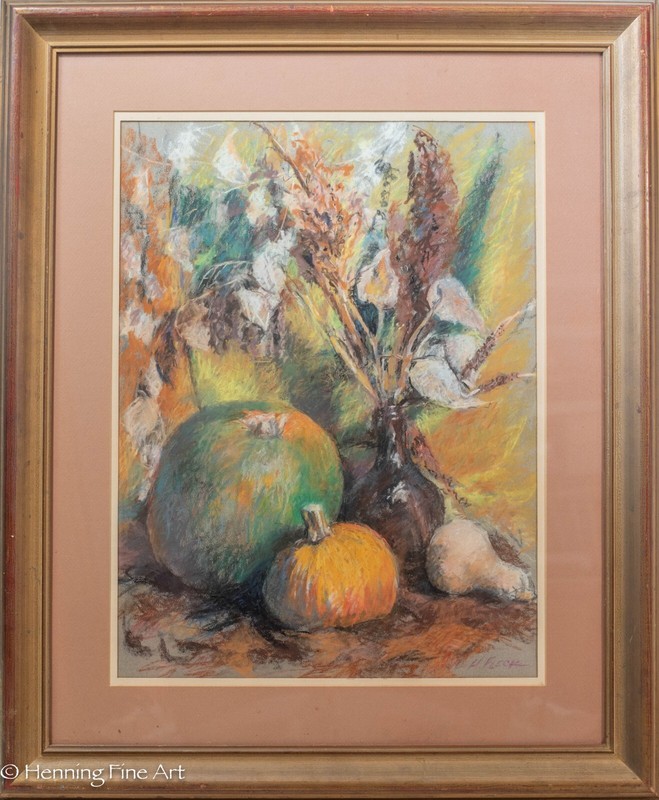 Beautiful Helen Fleck Pastel Painting Pumpkin Still Life New Hope, Rare & FINE!