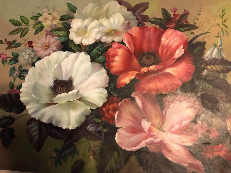 Vintage oil on canvas floral oil painting signed Durrance 24 in. x 36 in. gallery