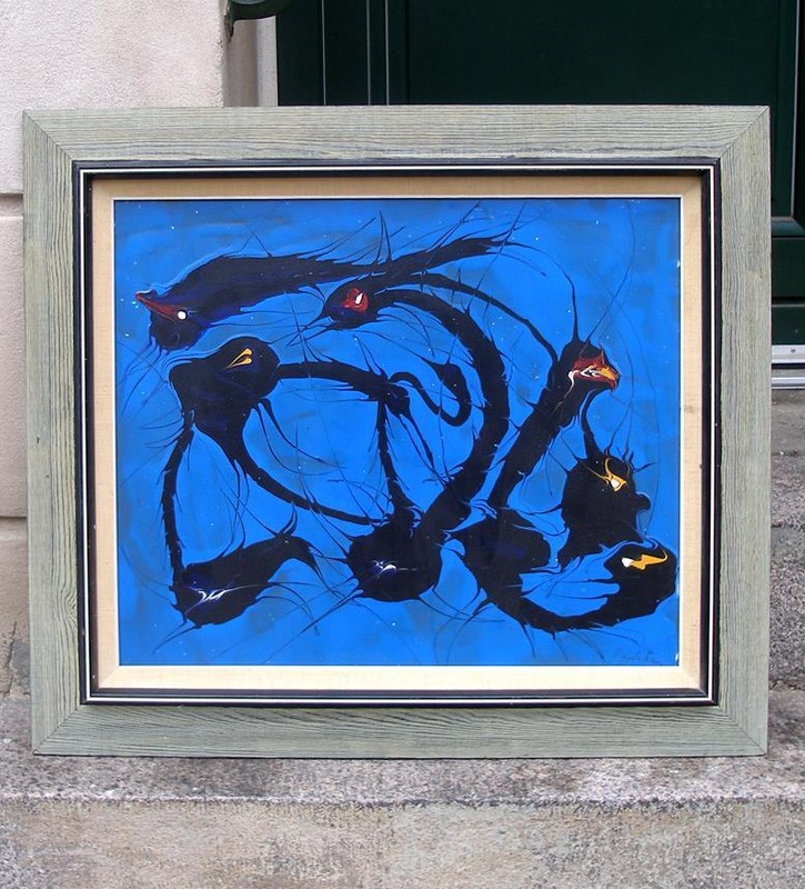 Jorgen Gylche ( Danish) Underwater Amoeba. Large 1950s Abstract oil.