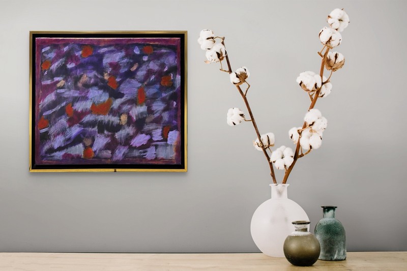 Abstract Expressionist Painting 16×20 Framed Acrylic/Oil Pastel Signed Dated
