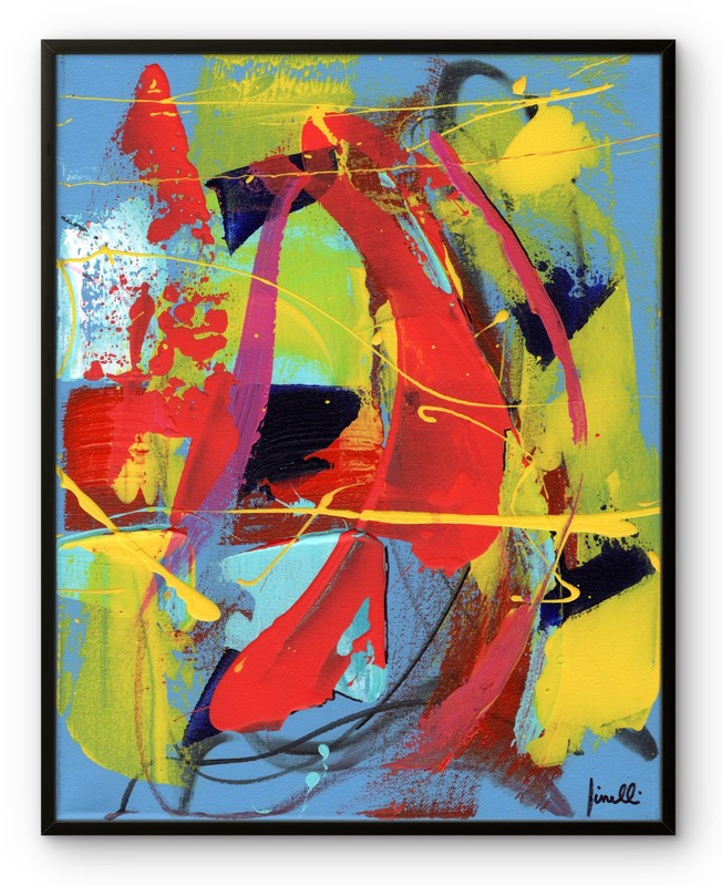 Original Abstract 11×14 Painting Acrylic Red Teal FINELLI Wall Art COA G19E