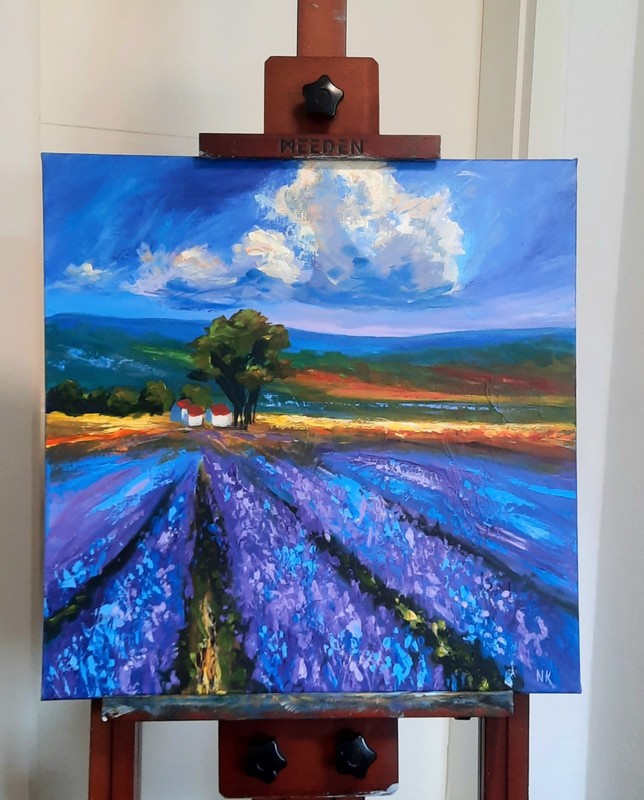 Original Lavender Landscape Painting Modern Impressionist Wall Art