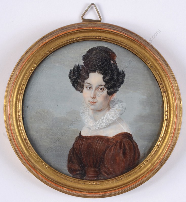 «Portrait of a young lady», high quality Italian miniature, ca. 1835