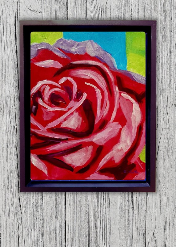 Original Acrylic Red Rose 9x12 Abstract Expressionist Signed Canvas Art gallery
