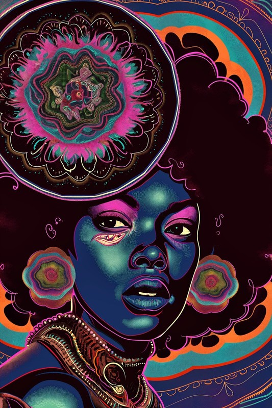 Black Female Abstract AI Art Giclee Art Print Canvas Wrap or poster