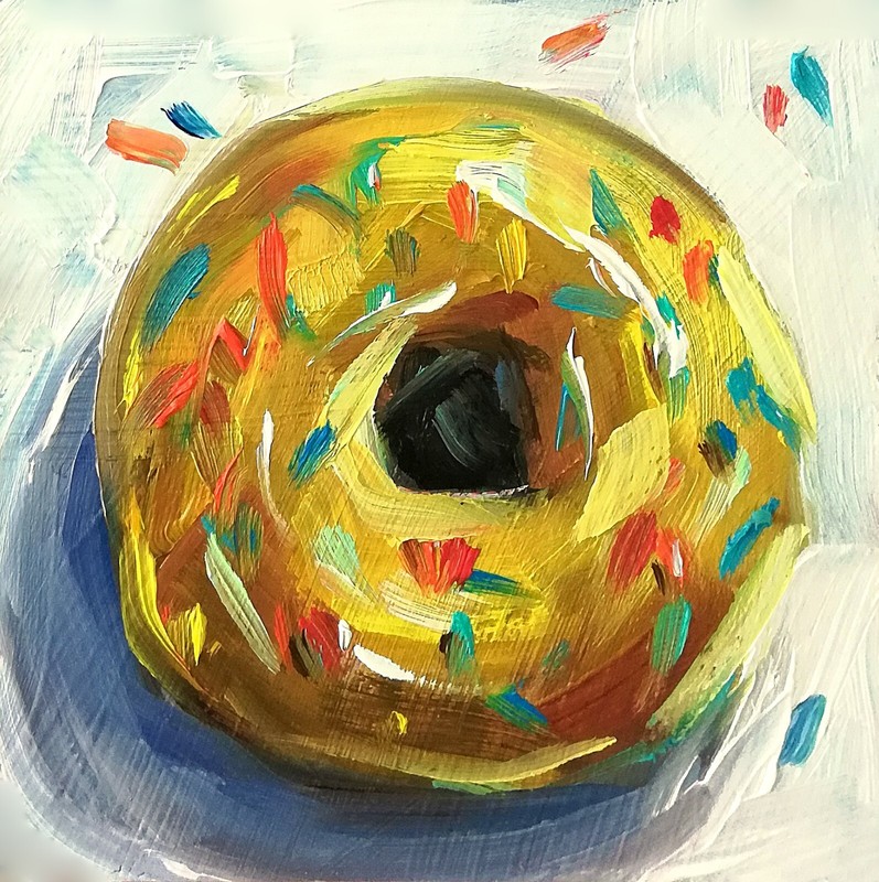 Original Oil Painting Donut Still Life Bakery Art Impressionism Dessert