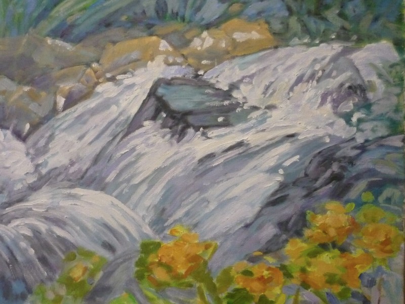 new oil painting spring water landscape original 18×20 P.Hamilton