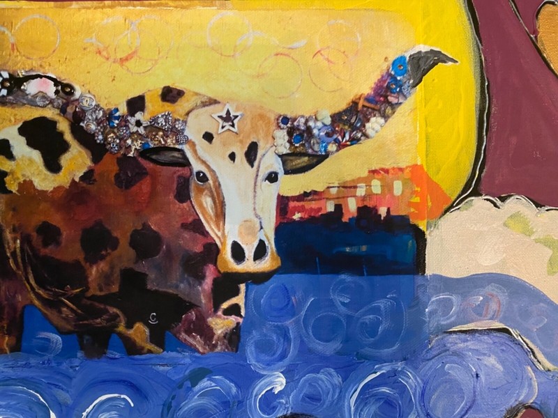 "Longhorn Land! Original mixed media painting- 16 by 20 inches gallery