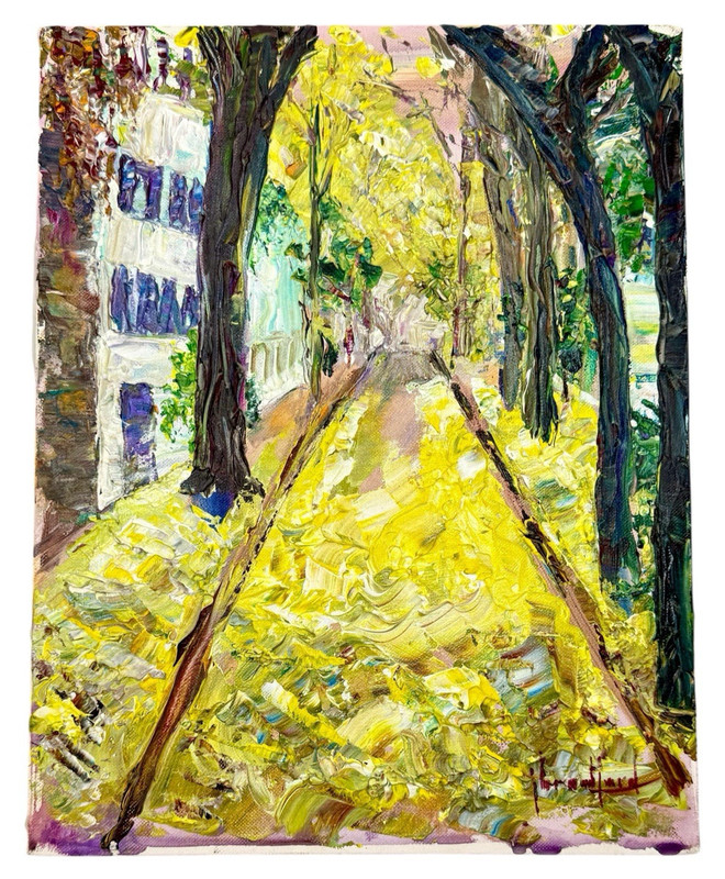 ⭕️ JUDY BRADFORD PHILADELPHIA STREET ORIGINAL ACRYLIC PAINTING IMPASTO 14X11
