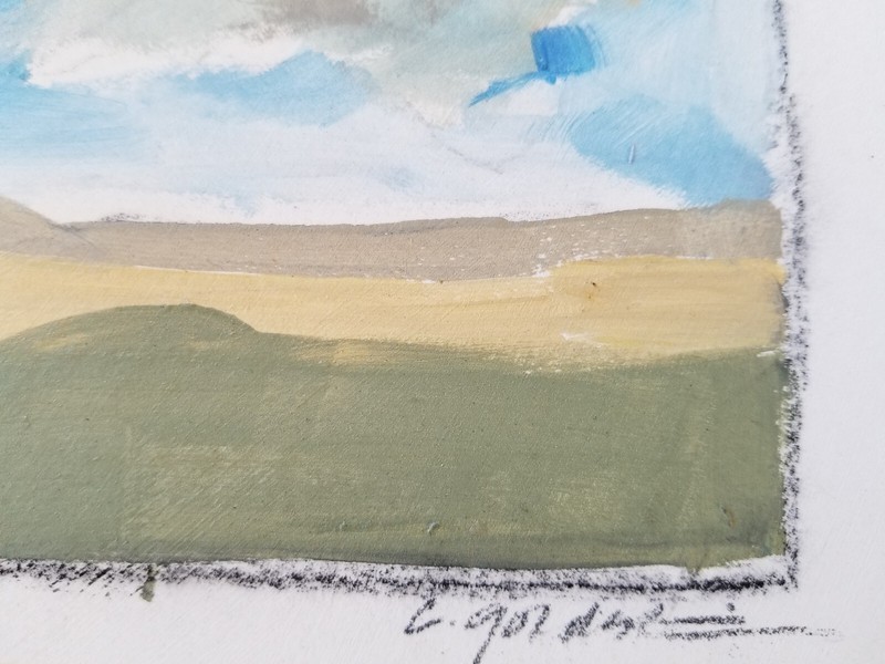 Blue Skies Lush Fields Original Acrylic Painting on Watercolor Paper Signed Art gallery