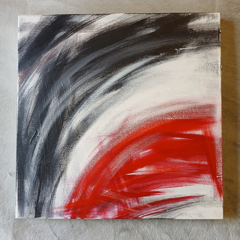Original Abstract Acrylic Painting, Expressionistic, Red White Black 24″ x 24″