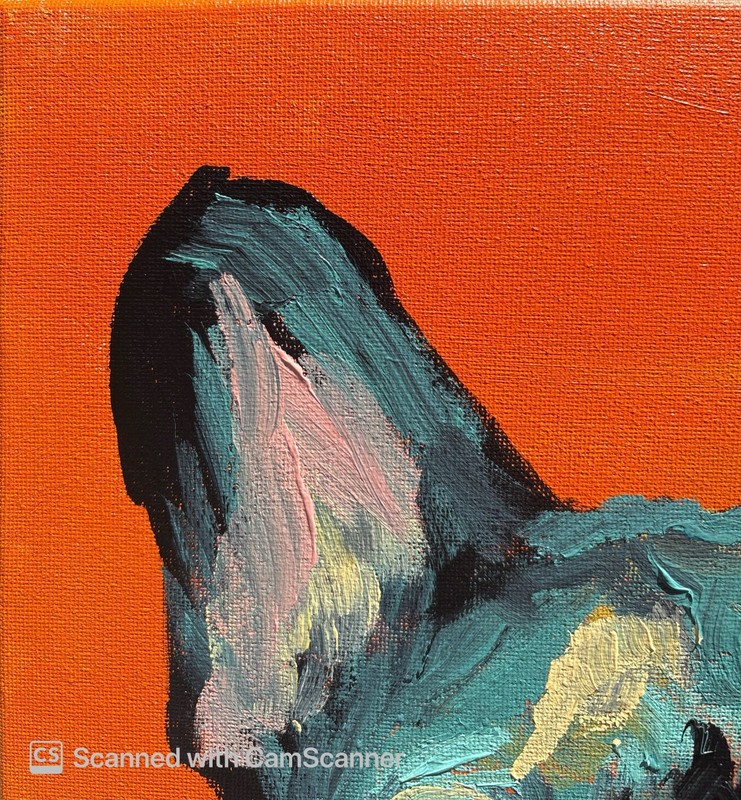 Blue Frenchie on Orange Original Acrylic Painting 11x14 Signed Canvas Art gallery