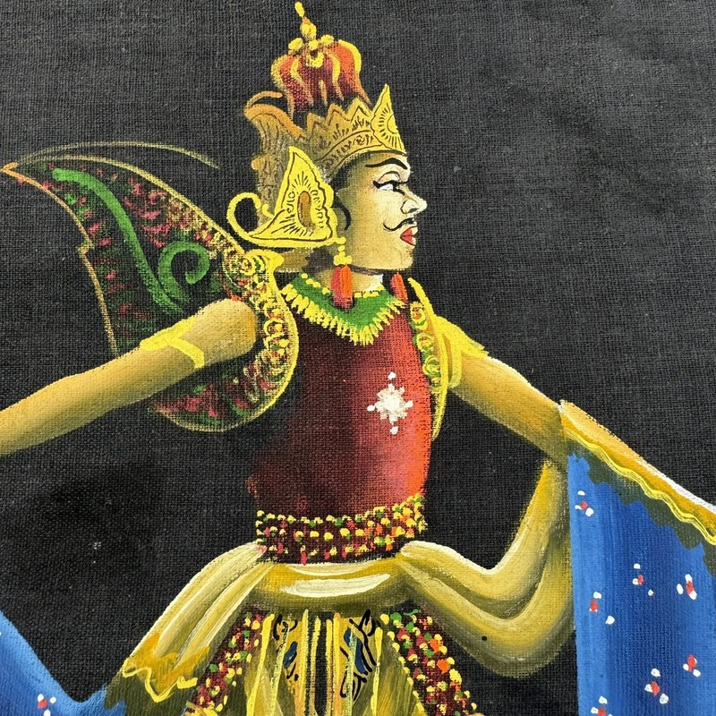 Original Vintage Signed Exotic Man Of Royalty Painting On Cloth 9.75” x 12.75" gallery