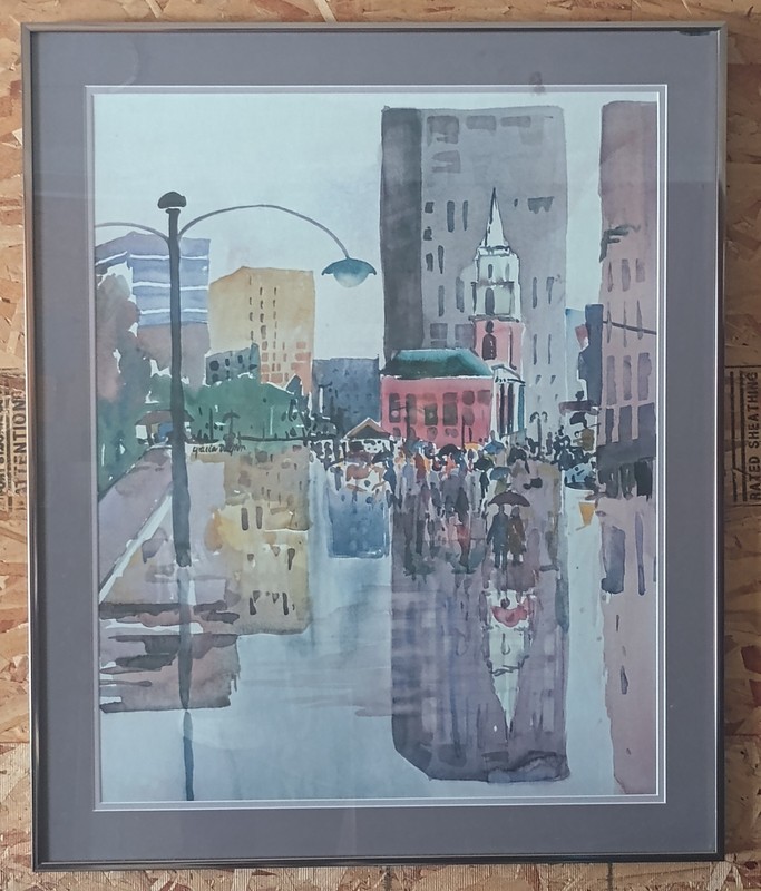 Gracia Dayton Original Watercolor Painting Boston, MA 1934-2024, Framed 28"X20" gallery
