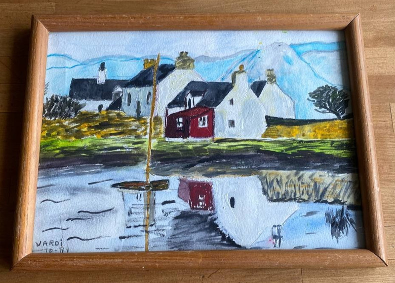 Original Coastal Landscape Oil Painting Signed VARDI Wooden Frame Glass