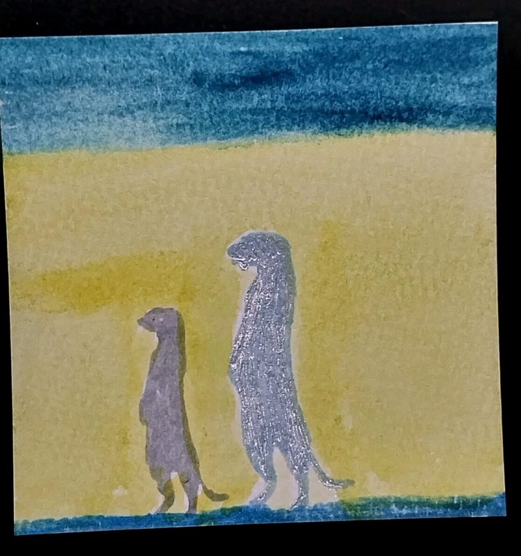 FOLK ART ORIGINAL PAINTING 3×3 OOAK MINIATURE COTTAGECORE OTTER GAT
