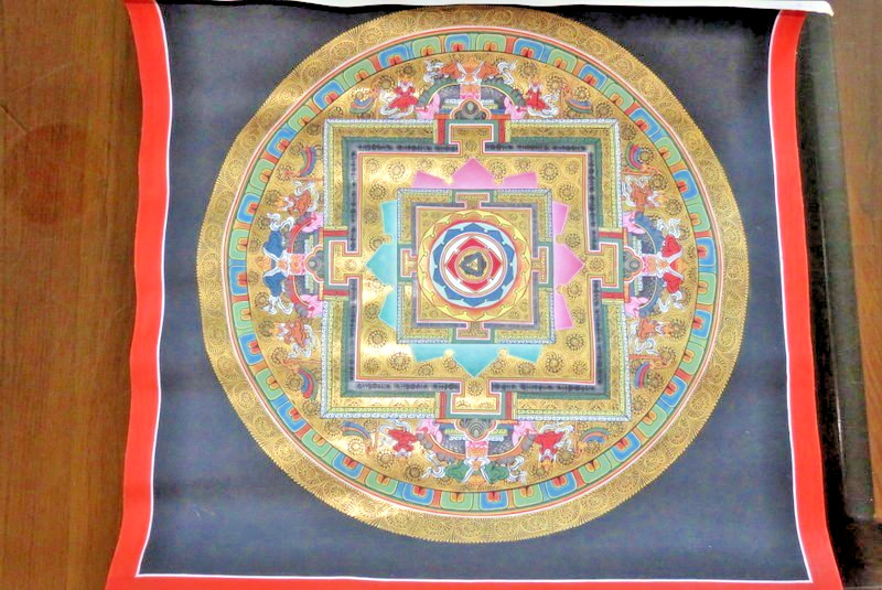 ORIGINAL HAND PAINTED KALACHAKRA WHEEL OF LIFE MANDALA TIBETAN THANGKA PAINTING