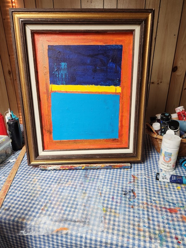 Original LARGE Framed Acrylic Media Abstract Art Painting Vintage Frame gallery